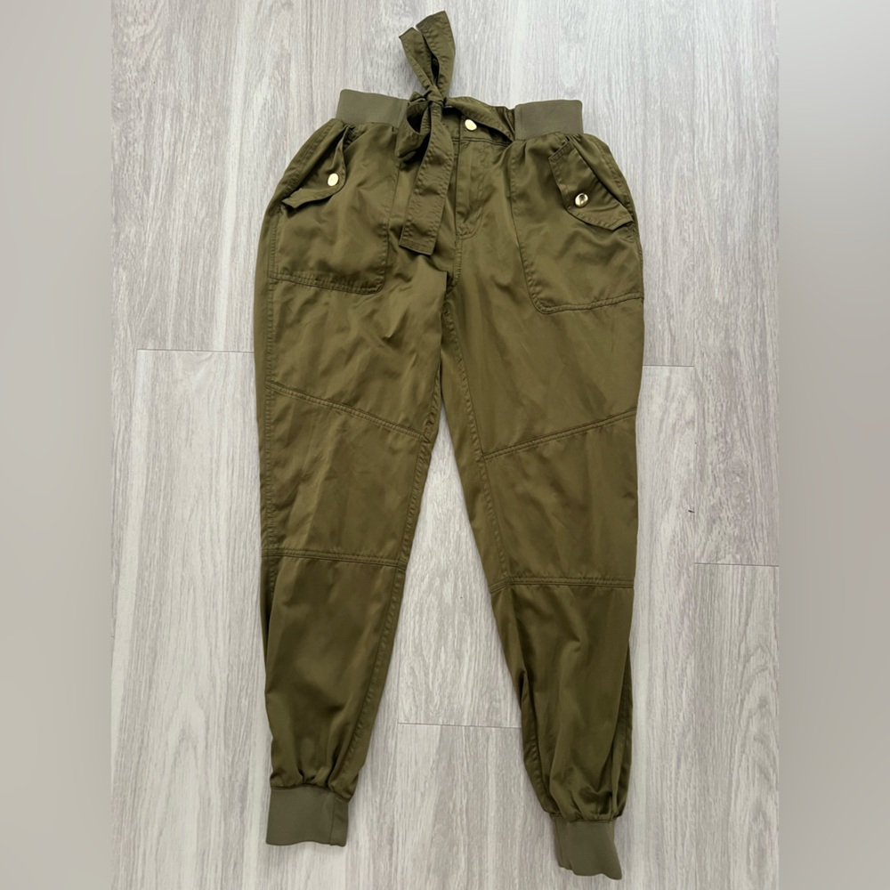 Abercrombie & Fitch Olive Utility Jogger Pants Small Ankle Tie Waist Cargo Style